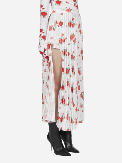 Shop Vetements Split Floral Print Pleated Midi Skirt