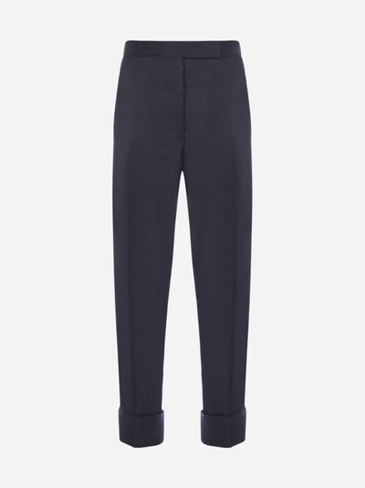 Shop Thom Browne Wool Cropped Trousers In Navy