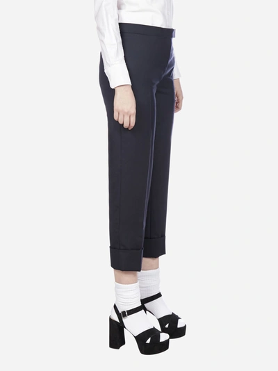 Shop Thom Browne Wool Cropped Trousers In Navy
