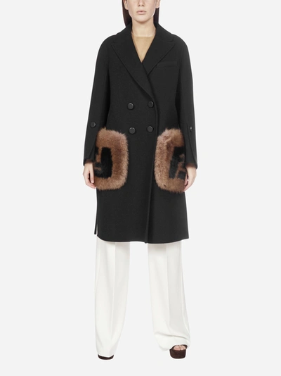Shop Fendi Ff Fur Pockets Wool Coat