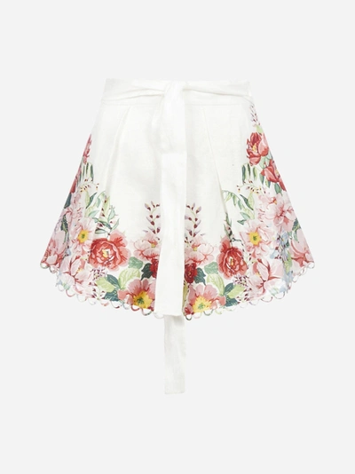Shop Zimmermann Bellitude Floral Print Linen Shorts