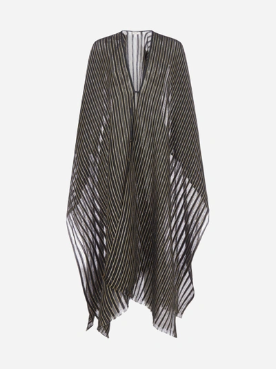 Saint Laurent Poncho In Cashmere, Lino E Seta A Righe In Black | ModeSens