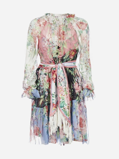 Shop Zimmermann Bellitude Spliced Floral Print Silk Short Dress