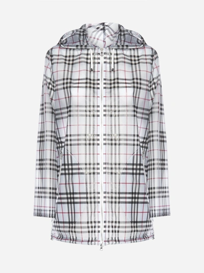 Shop Burberry Check Print Hooded Pvc Jacket