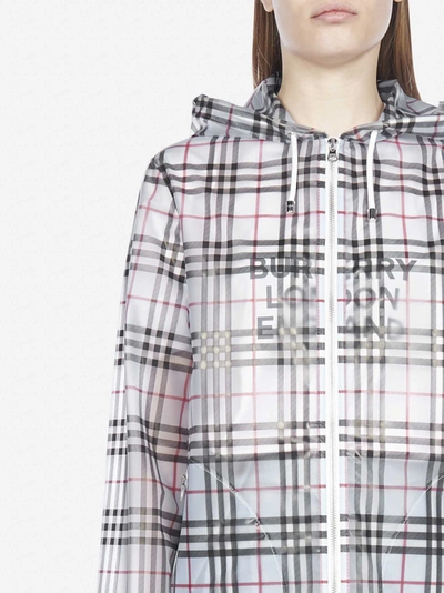 Shop Burberry Check Print Hooded Pvc Jacket