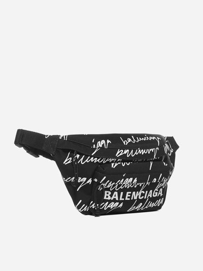 Shop Balenciaga Wheel Scribble Logo Nylon Belt Pack In Black - White