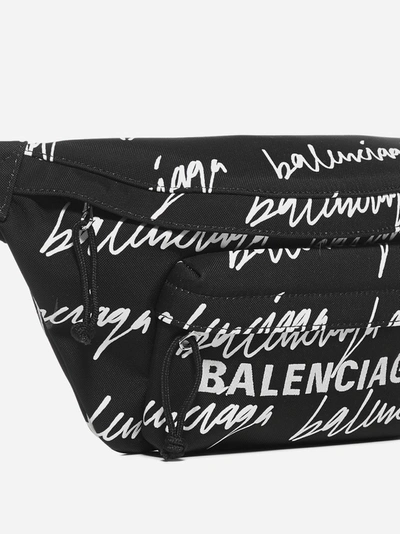 Shop Balenciaga Wheel Scribble Logo Nylon Belt Pack In Black - White
