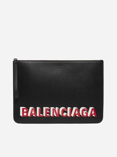 Shop Balenciaga Logo Leather Pouch