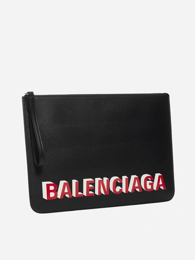 Shop Balenciaga Logo Leather Pouch