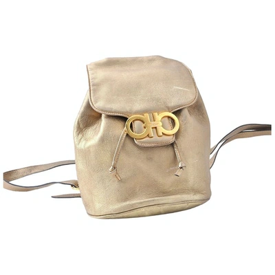 Pre-owned Ferragamo Leather Backpack In Gold