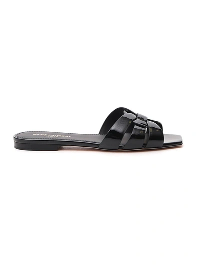 Shop Saint Laurent Tribute Flat Sandals In Black