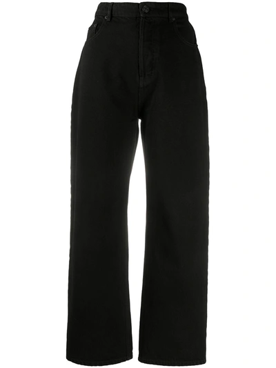 Shop Balenciaga Cotton Cropped Ankle-cut Jeans In Black