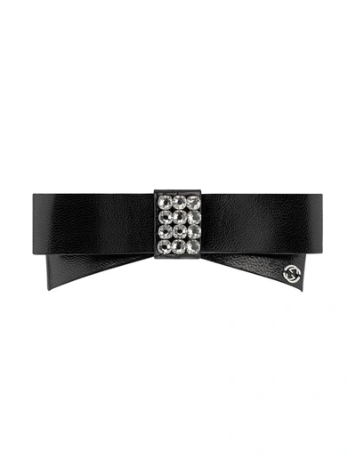 Shop Gucci Leather And Crystal-embellished Hair Clip In Black