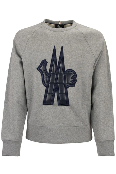 Shop Moncler Crew Neck Sweatshirt With Logo In Grey
