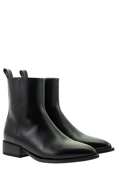 Shop Brunello Cucinelli Mid Calf Boots Smooth Calfskin Boots With Precious Heel In Black