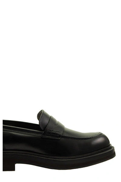 Shop Brunello Cucinelli Moccasins Smooth Calfskin Penny Loafer With Precious Welt In Black