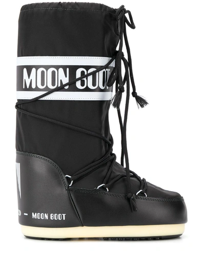 Moon Boot Icon Shell And Faux Leather Snow Boots In Nero
