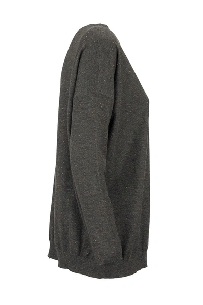 Shop Brunello Cucinelli Sparkling Cashmere Sweater With Shiny Tab In Lignite