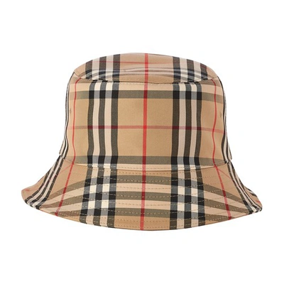 Shop Burberry Check Pattern Bucket Hat In Archive Beige