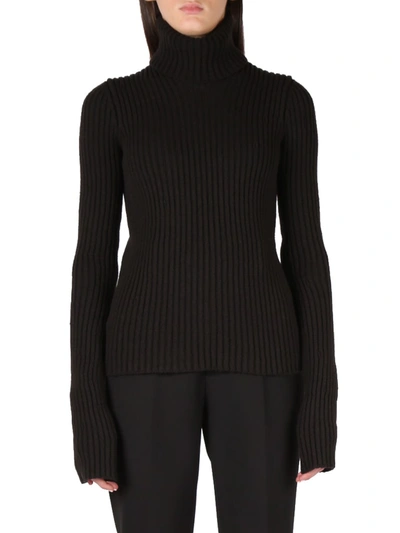 Shop Bottega Veneta Black Ribbed Wool Turtleneck Sweater In Fondant