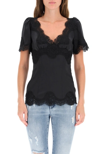 Shop Dolce & Gabbana Satin Top With Lace In Nero (black)