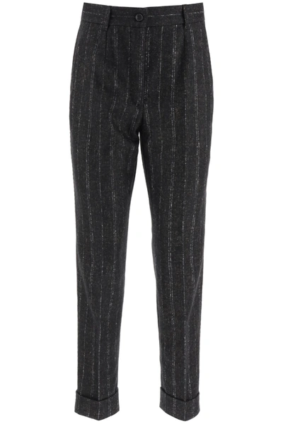 Shop Dolce & Gabbana Pinstripe Trousers In Rigato (black)