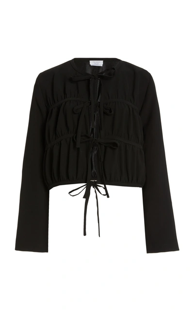 Shop Deveaux Women's Mathilde Tie-accented Crepe Top In Black