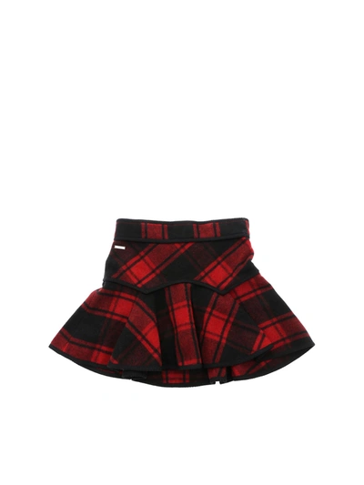 Shop Dsquared2 Checked Pattern Skirt In Red And Black