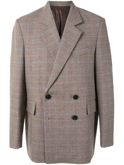 Shop Wooyoungmi Double Breasted Check Blazer In Brown