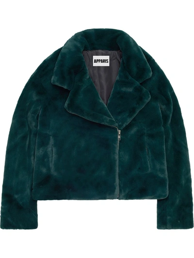 Shop Apparis Tukio Faux-fur Biker Jacket In Green