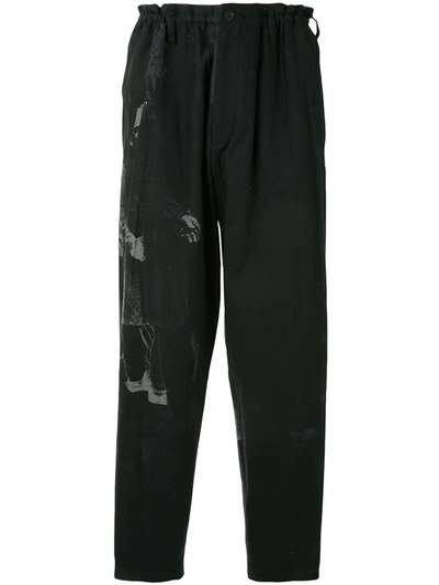 Shop Yohji Yamamoto Graphic Print Straight Leg Trousers In Black