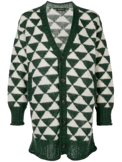 Shop Undercover Two-tone Chevron Mohair Cardigan In Green