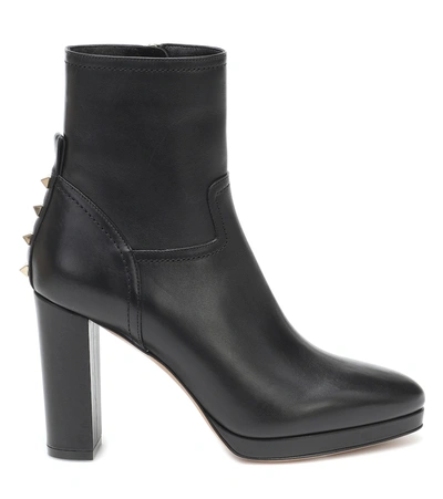 Shop Valentino Rockstud Leather Ankle Boots In Black