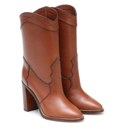 Shop Saint Laurent Kate 90 Leather Boots In Brown