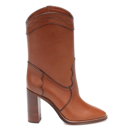 Shop Saint Laurent Kate 90 Leather Boots In Brown