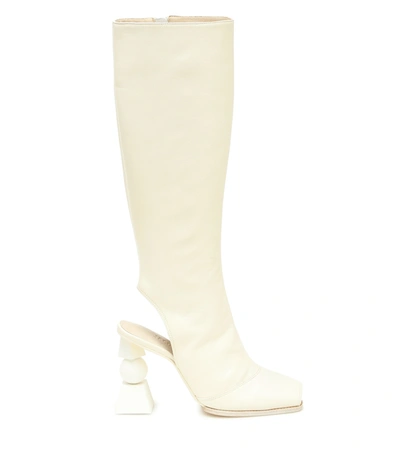 Shop Jacquemus Les Bottes Olive Leather Knee-high Boots In White