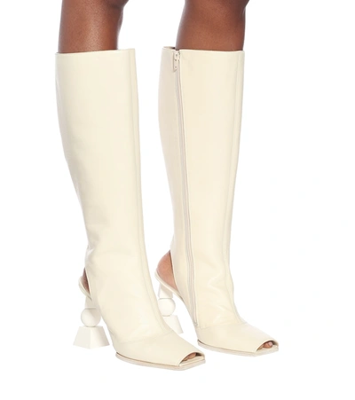 Shop Jacquemus Les Bottes Olive Leather Knee-high Boots In White