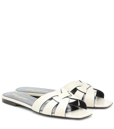 Saint Laurent Nu Pieds Flat Metallic Calf Leather Slide Sandals In Silver |  ModeSens