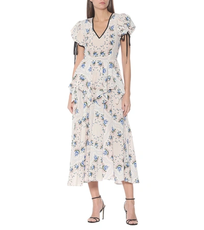 Shop Rodarte Floral Silk Maxi Dress In White