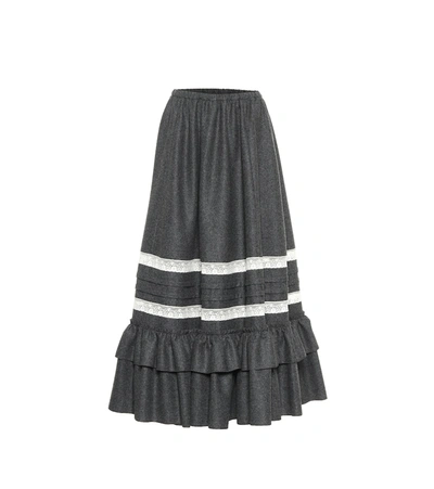 Shop Gucci High-rise Wool Maxi Skirt In Grey