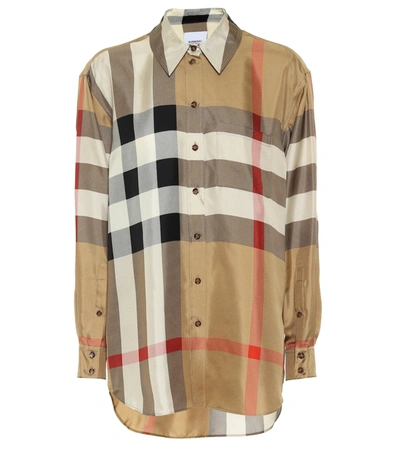 Shop Burberry Vintage Check Silk Shirt In Beige