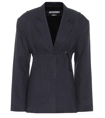 Shop Jacquemus La Veste Sauge Linen-blend Blazer In Blue