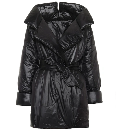 Shop Norma Kamali Sleeping Bag Belted Nylon Coat In Black
