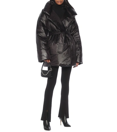 Shop Norma Kamali Sleeping Bag Belted Nylon Coat In Black