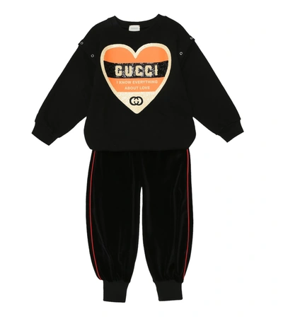 Shop Gucci Logo Cotton Jersey Sweatshirt In Black