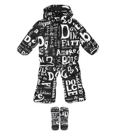 Shop Dolce & Gabbana Logo Down Ski Overalls In Black