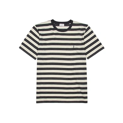 Shop Saint Laurent Striped Fine-knit Wool T-shirt In Grey