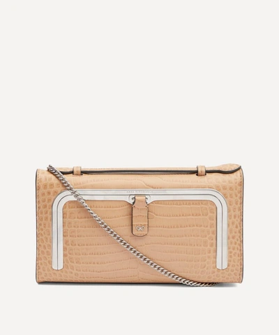 Shop Anya Hindmarch Croc-embossed Leather Mini Postbox Cross-body Bag In Sable
