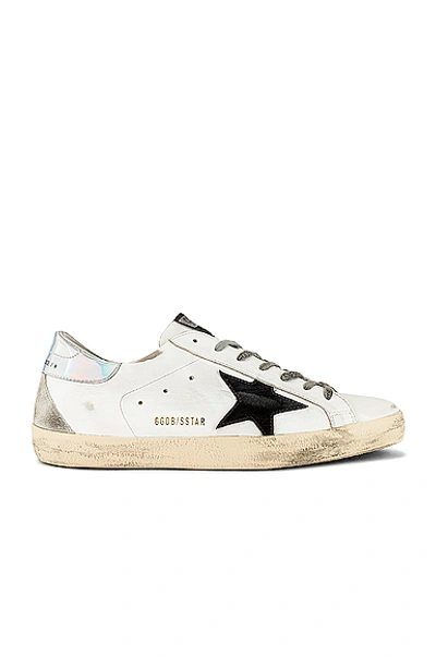 Shop Golden Goose Superstar Leather Upper Suede Star & Spur Mirror Heel Sneaker In White & Black & Silver & Ice