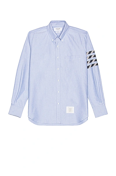 Shop Thom Browne 4 Bar Button Down Long Sleeve Shirt In Light Blue
